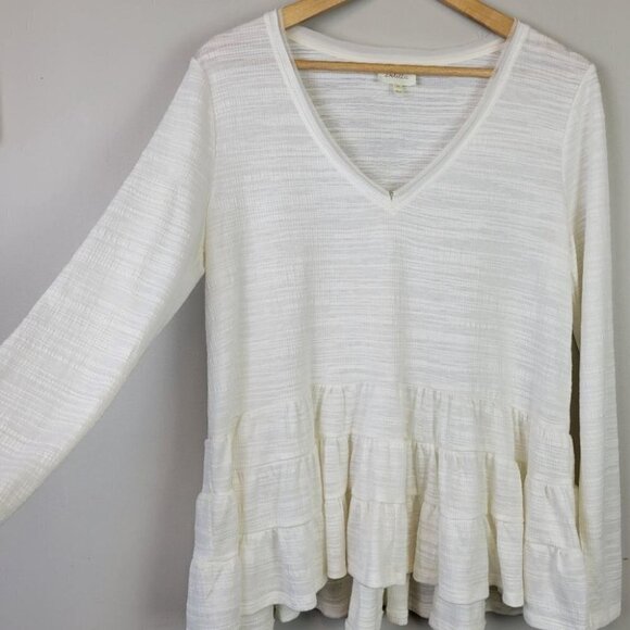 𝅺deletta Anthropologie Thea Peplum Tierd Ruffle Long Sleeve Top Ivory XS - Picture 5 of 12